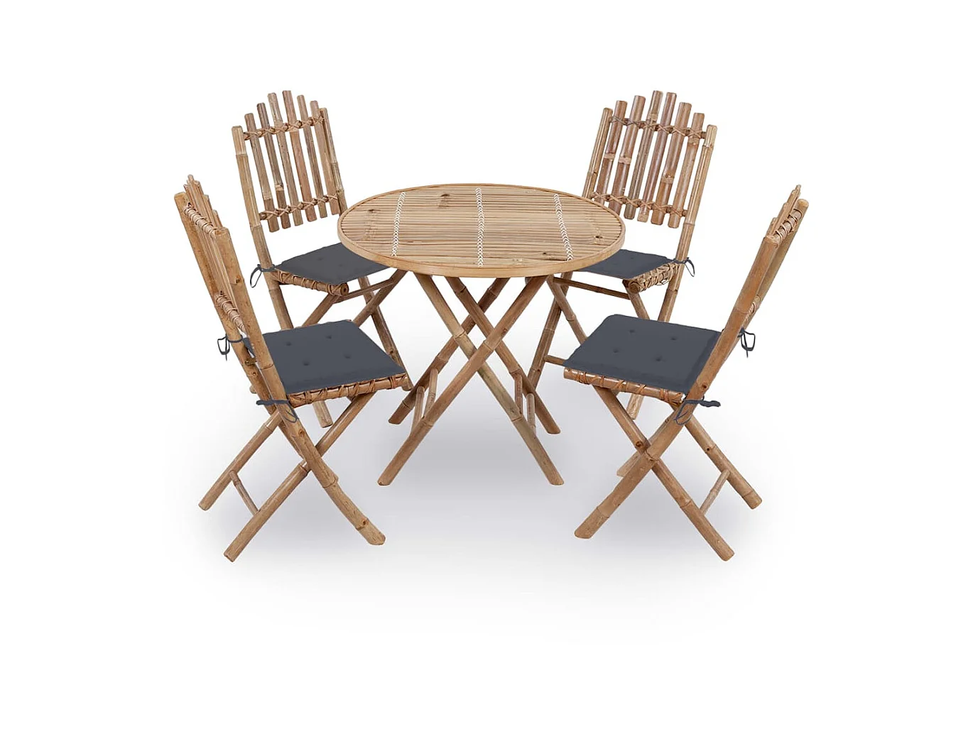 Mobilier à dîner d'extérieur pliable 5 pcs avec coussins Bambou 24