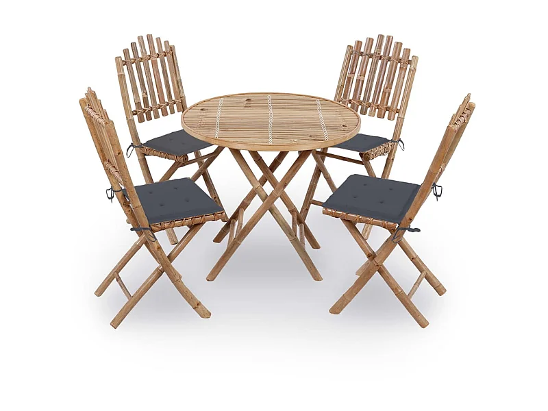 Mobilier à dîner d'extérieur pliable 5 pcs avec coussins Bambou 24