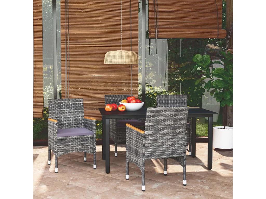 Mobilier à dîner de jardin et coussins 5pcs Résine tressée Gris 16