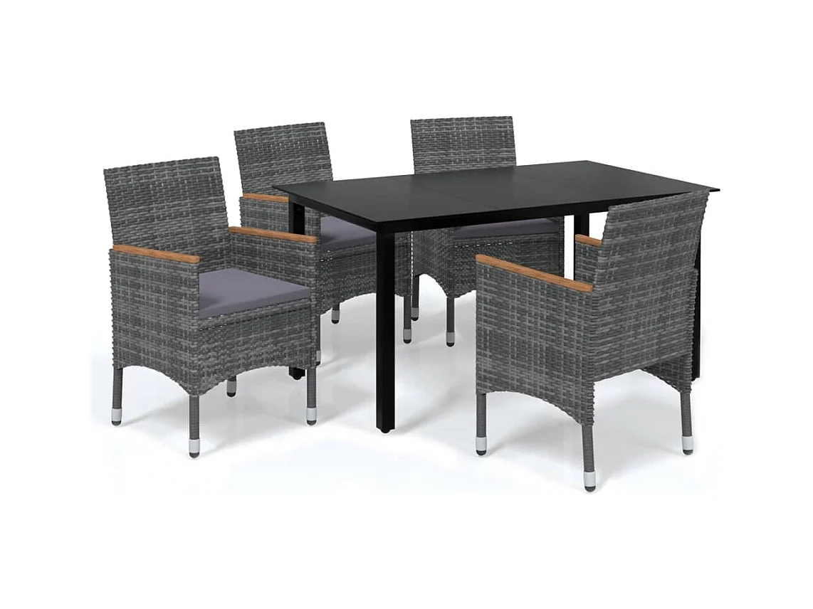 Mobilier à dîner de jardin et coussins 5pcs Résine tressée Gris 16