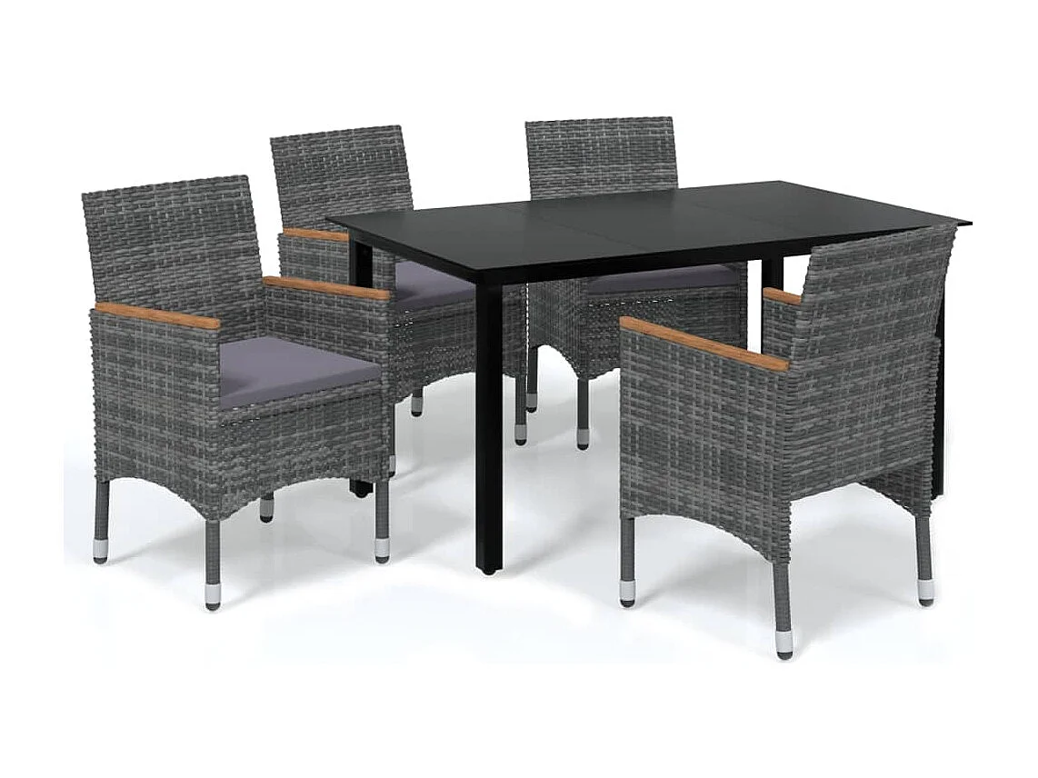 Mobilier à dîner de jardin et coussins 5pcs Résine tressée Gris 16
