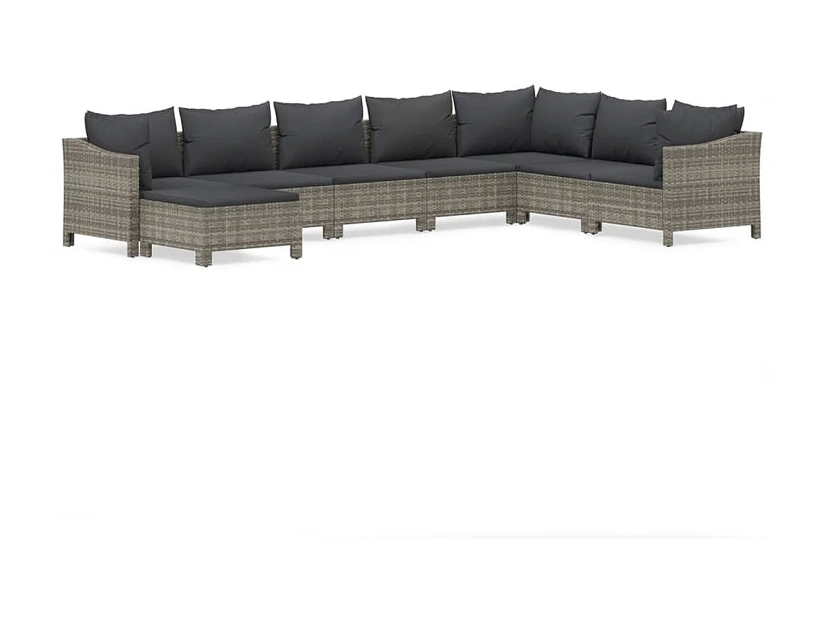 Salon de jardin 8 pcs avec coussins Gris Résine tressée