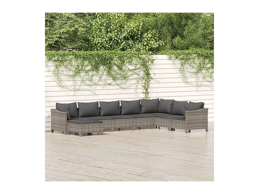 Salon de jardin 8 pcs avec coussins Gris Résine tressée