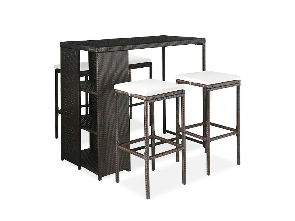 Meuble de bar de jardin 5 pcs et coussins Résine tressée Marron 5