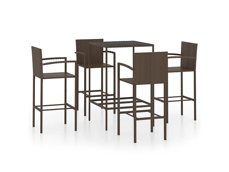 Ensemble de bar de jardin 5 pcs Résine tressée Marron