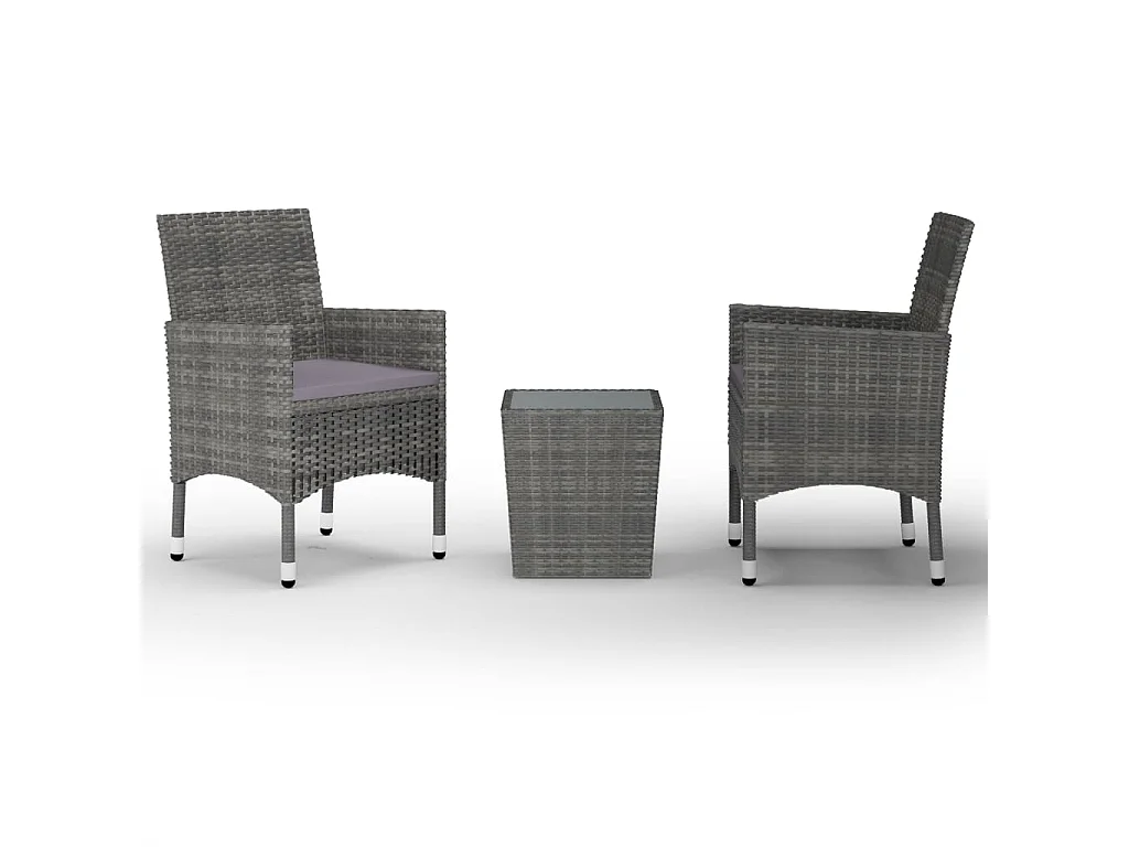 Ensemble de bistro 3 pcs Résine tressée et verre trempé Gris 3