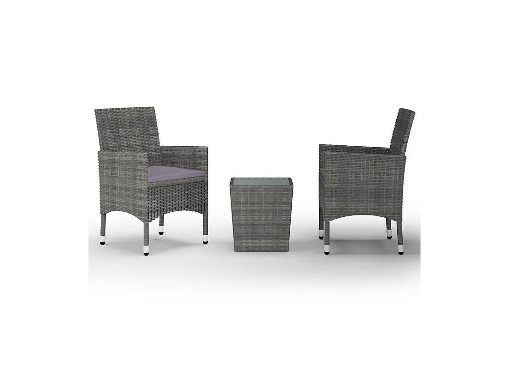 Ensemble de bistro 3 pcs Résine tressée et verre trempé Gris 3