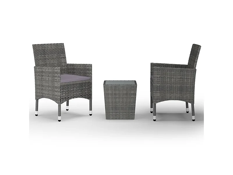 Ensemble de bistro 3 pcs Résine tressée et verre trempé Gris 3