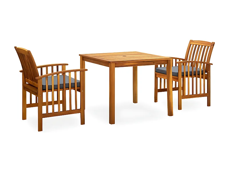Mobilier à dîner de jardin 3 pcs et coussins Acacia solide