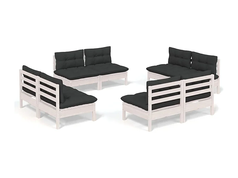 Salon de jardin 8 pcs avec coussins anthracite Bois de pin