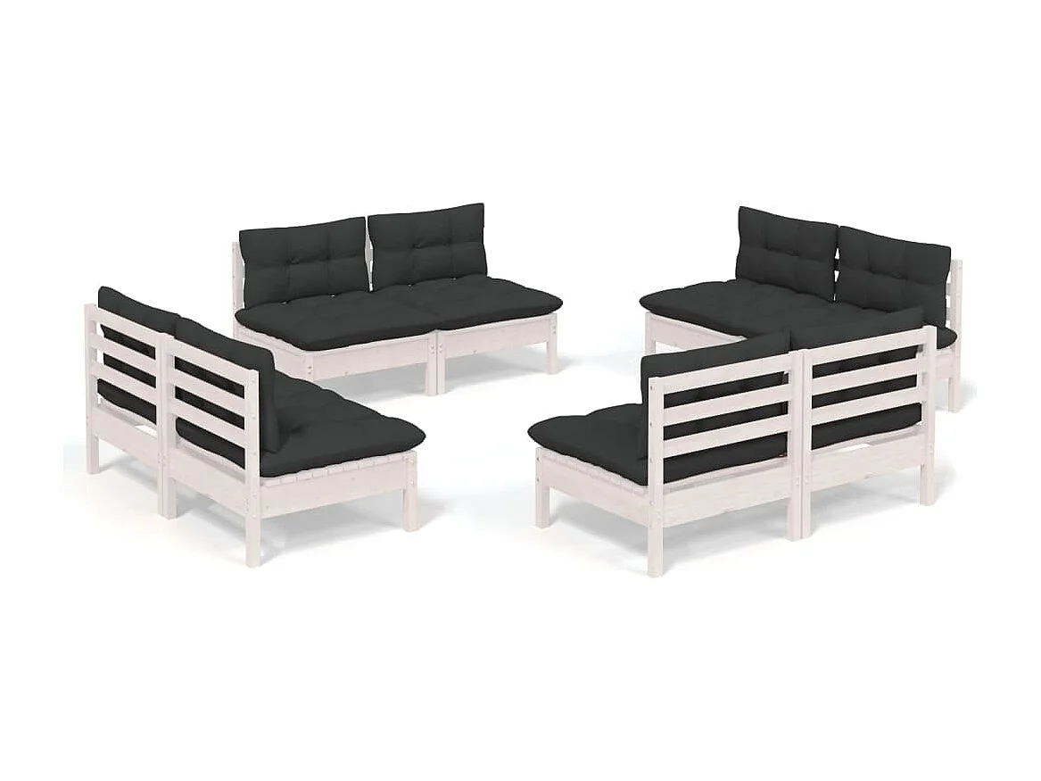 Salon de jardin 8 pcs avec coussins anthracite Bois de pin