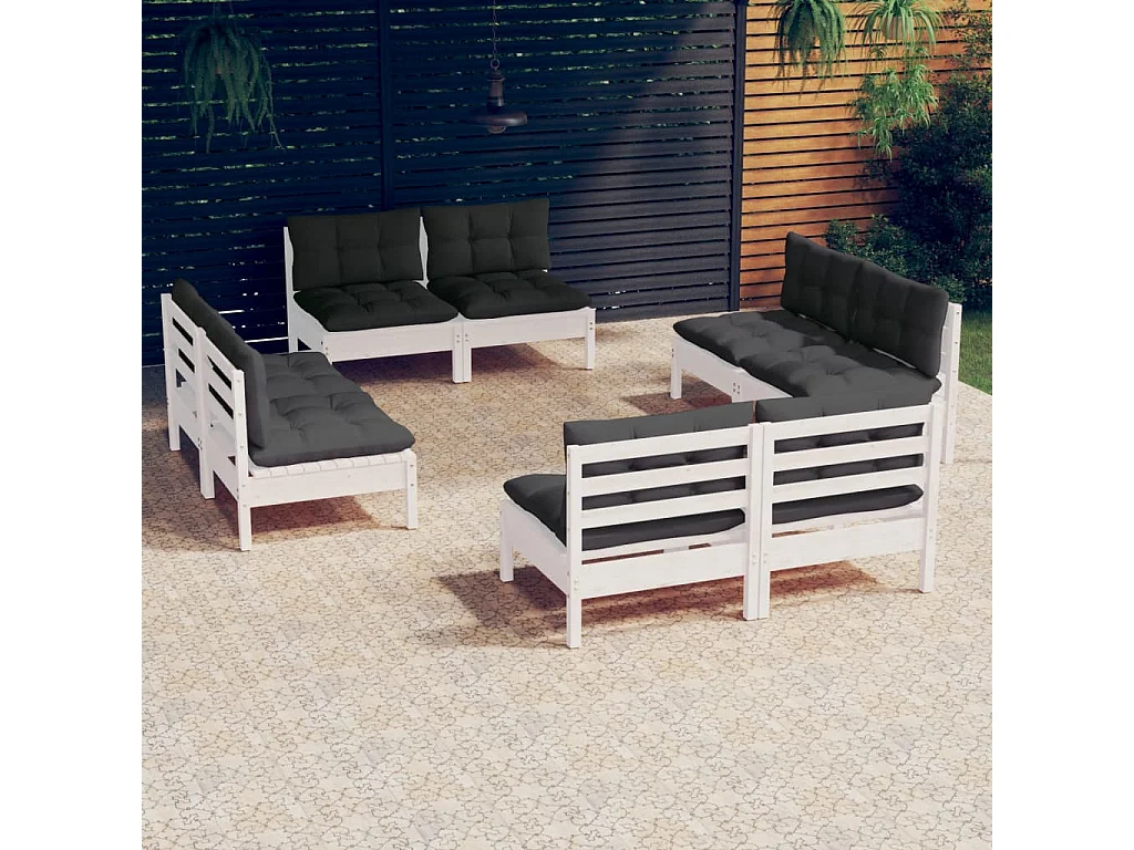 Salon de jardin 8 pcs avec coussins anthracite Bois de pin