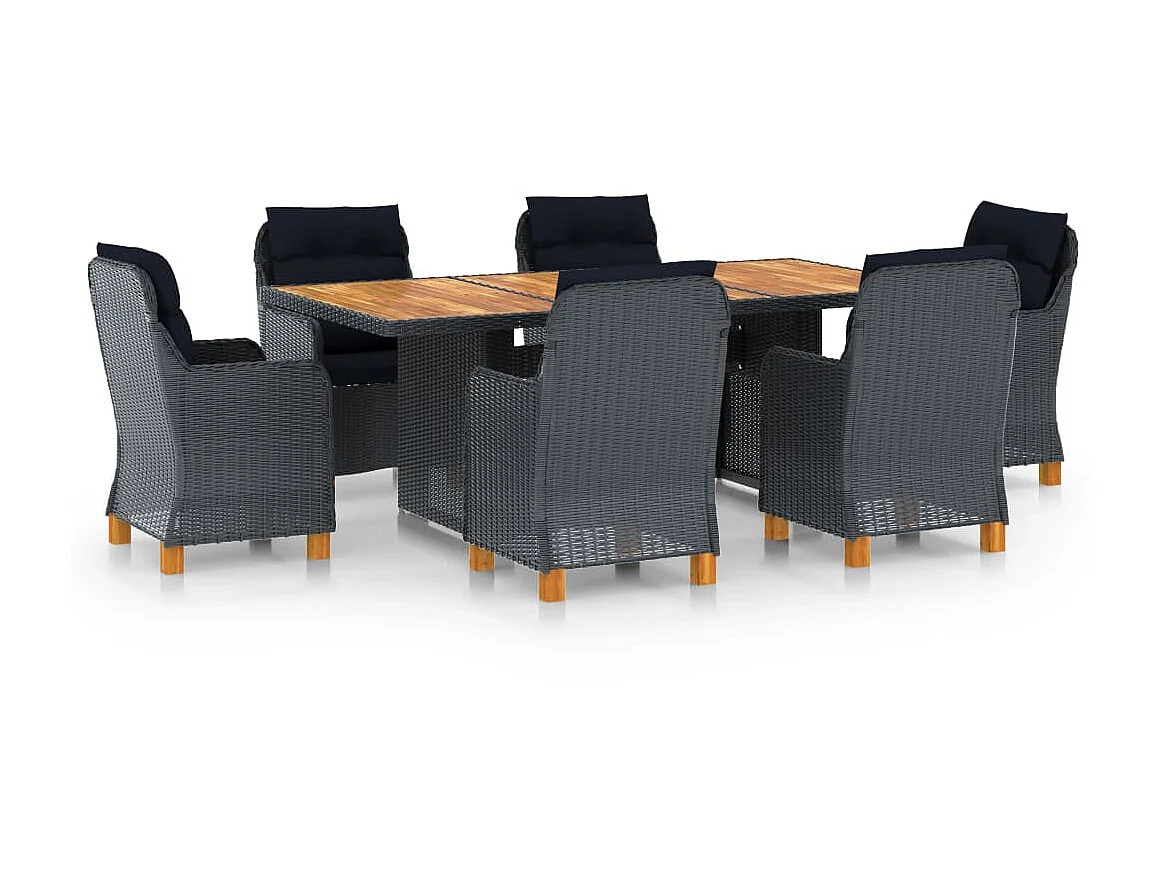 Mobilier à dîner 7 pcs avec coussins Résine tressée Gris foncé 5