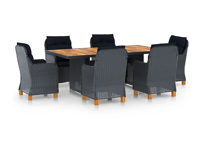 Mobilier à dîner 7 pcs avec coussins Résine tressée Gris foncé 5