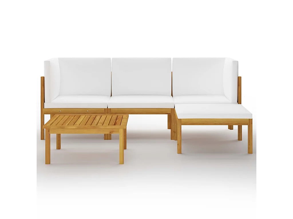Salon de jardin 5 pcs avec coussins Crème Bois d'acacia solide 3