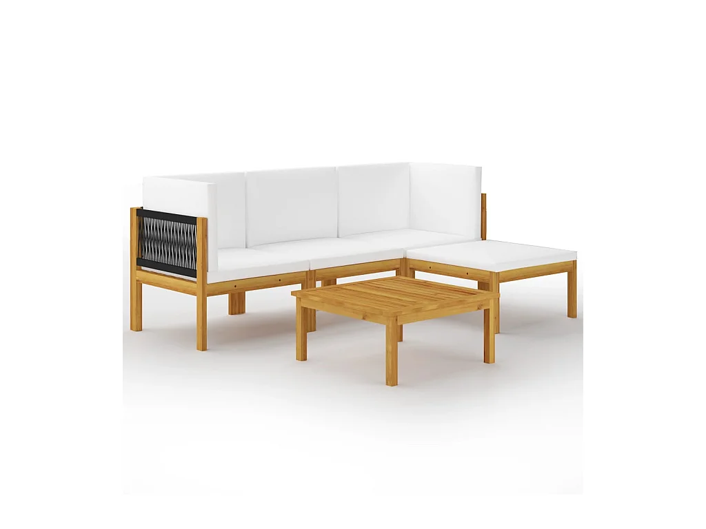 Salon de jardin 5 pcs avec coussins Crème Bois d'acacia solide 3