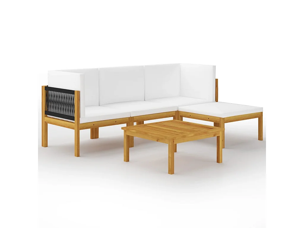 Salon de jardin 5 pcs avec coussins Crème Bois d'acacia solide 3