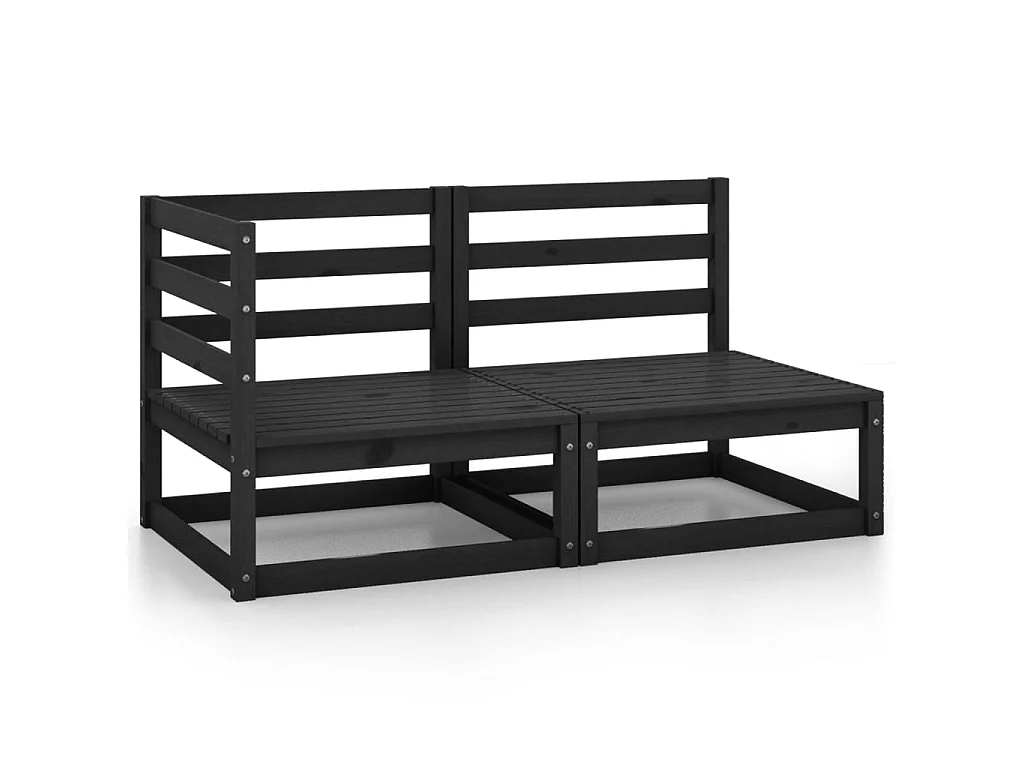 Canapés de jardin 2 pcs Noir Bois de pin massif