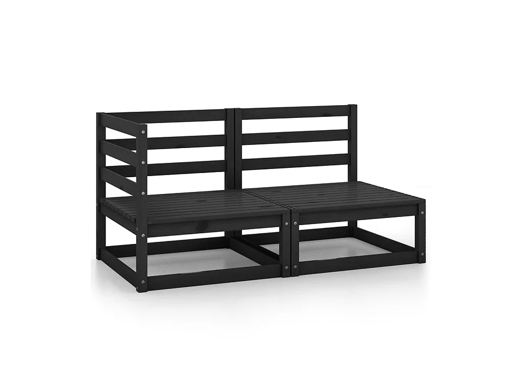 Canapés de jardin 2 pcs Noir Bois de pin massif