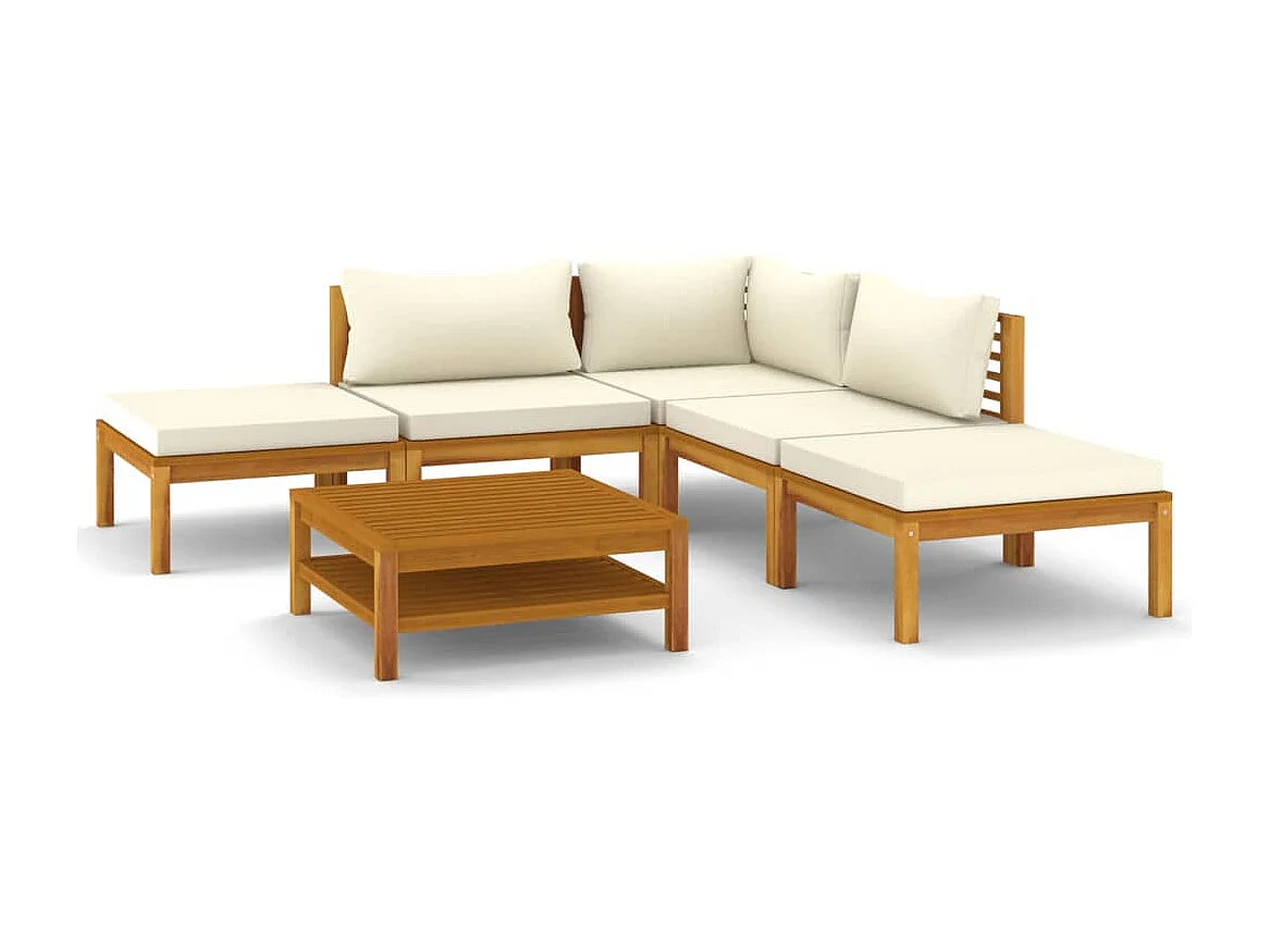Salon de jardin 6 pcs avec coussin crème Bois d'acacia solide 7