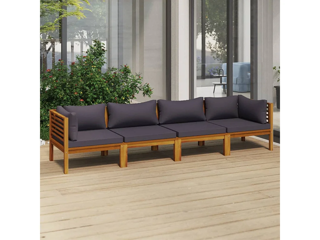 Canapé de jardin à 4 places avec coussin Bois d'acacia massif