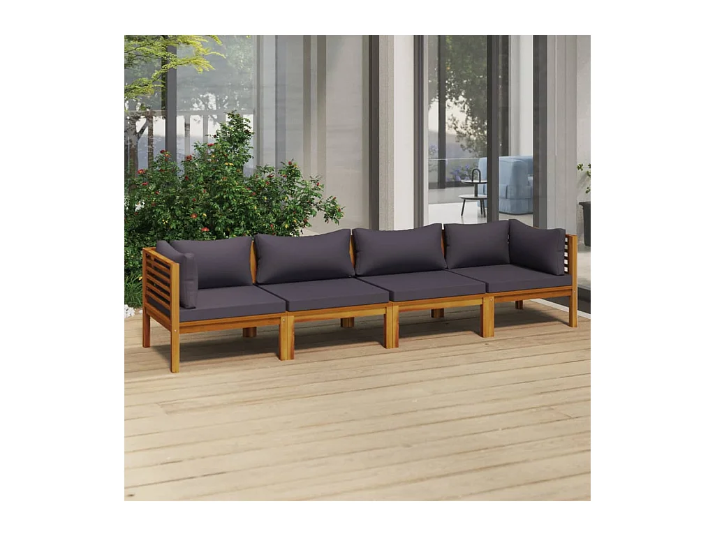 Canapé de jardin à 4 places avec coussin Bois d'acacia massif