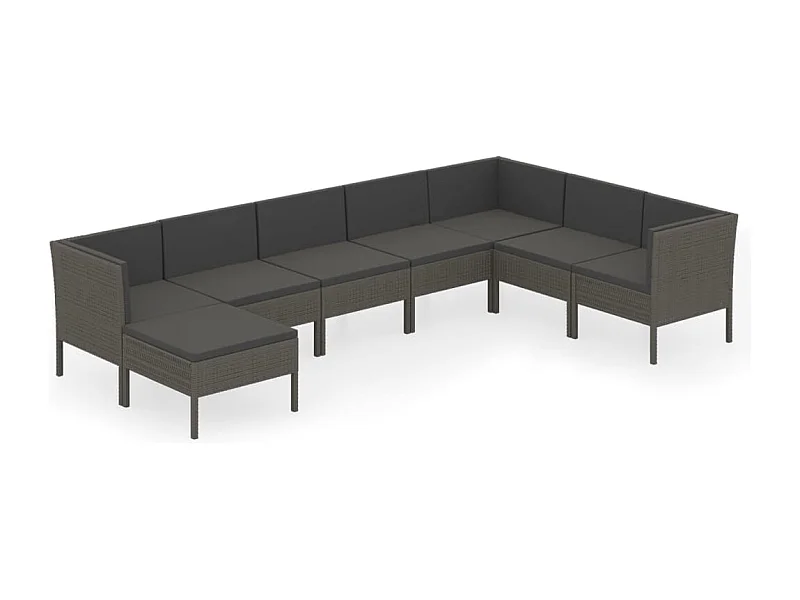 Salon de jardin 8 pcs avec coussins Résine tressée Gris 46