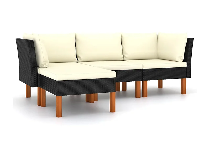 Salon de jardin 4 pcs avec coussins Résine tressée Noir 16