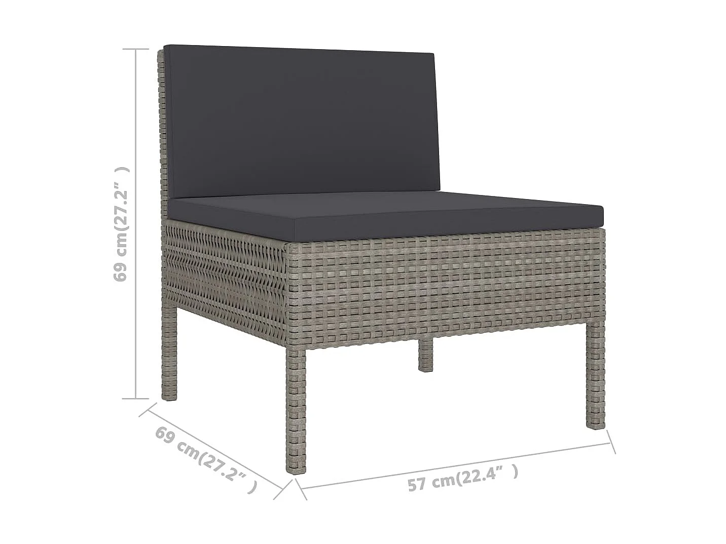 Chaises de jardin 3 pcs avec coussins Résine tressée Gris