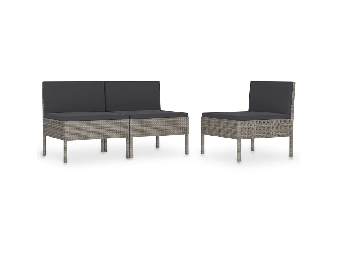 Chaises de jardin 3 pcs avec coussins Résine tressée Gris