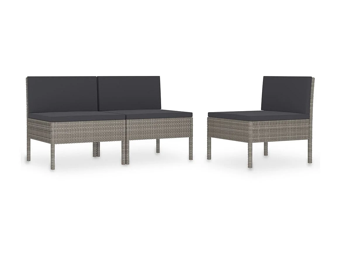 Chaises de jardin 3 pcs avec coussins Résine tressée Gris