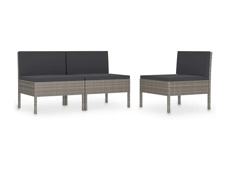 Chaises de jardin 3 pcs avec coussins Résine tressée Gris