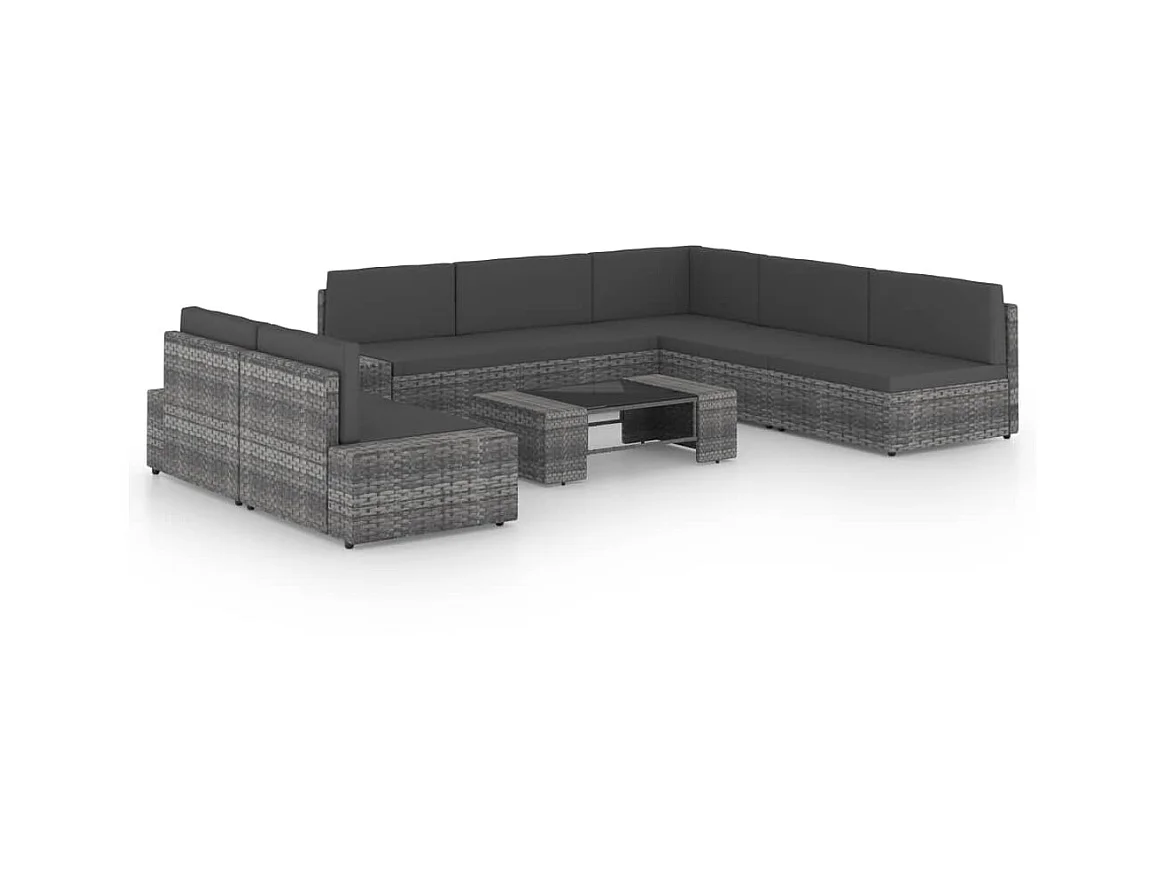 Salon de jardin 8 pcs avec coussins Gris Résine tressée 9