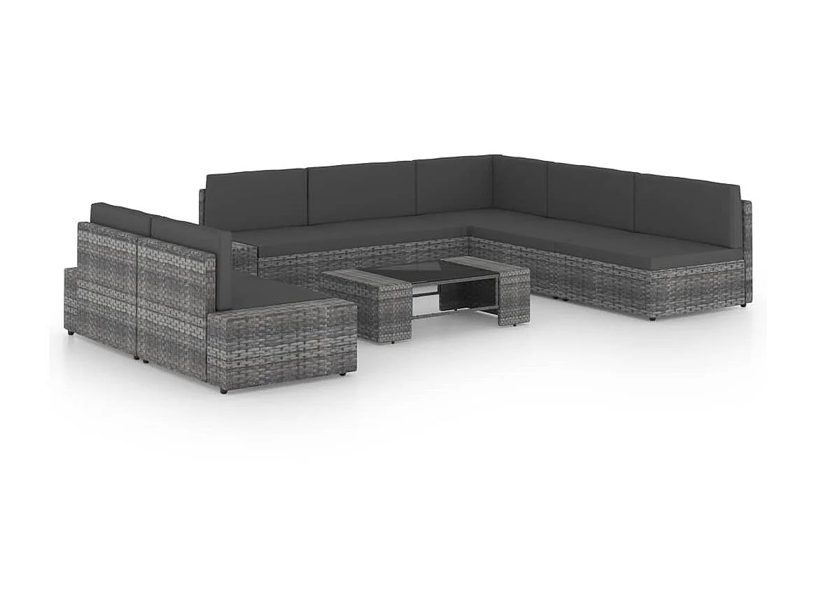 Salon de jardin 8 pcs avec coussins Gris Résine tressée 9