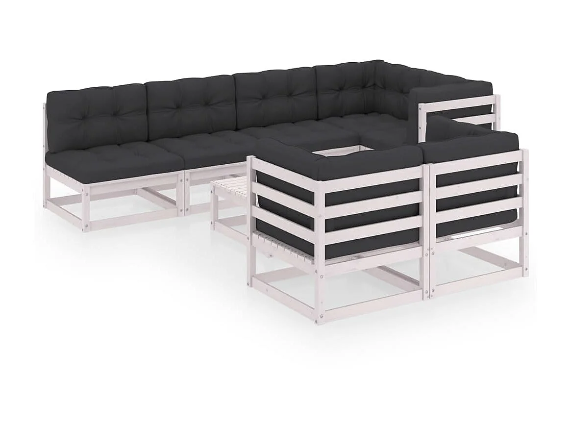 Salon de jardin 8 pcs avec coussins Bois de pin massif 58