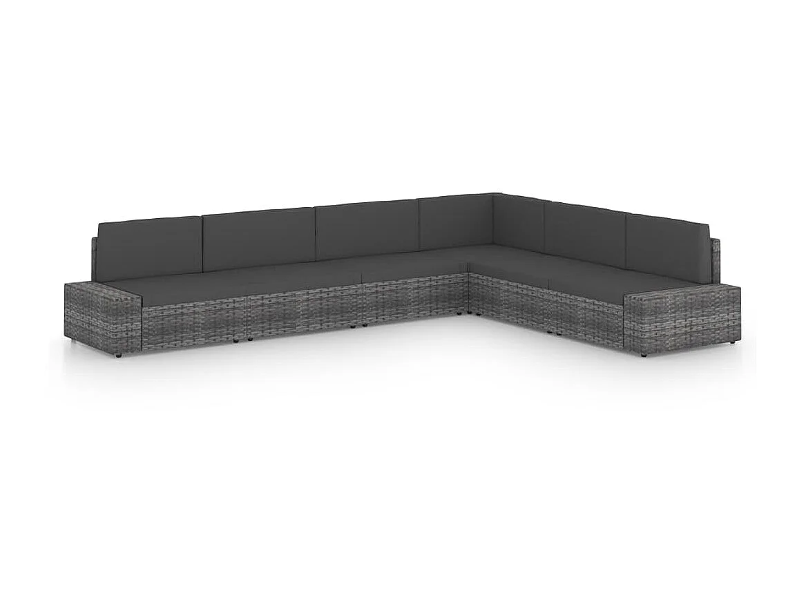 Salon de jardin 6 pcs avec coussins Gris Résine tressée 3