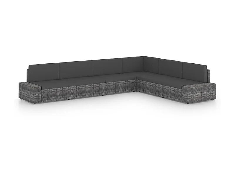 Salon de jardin 6 pcs avec coussins Gris Résine tressée 3