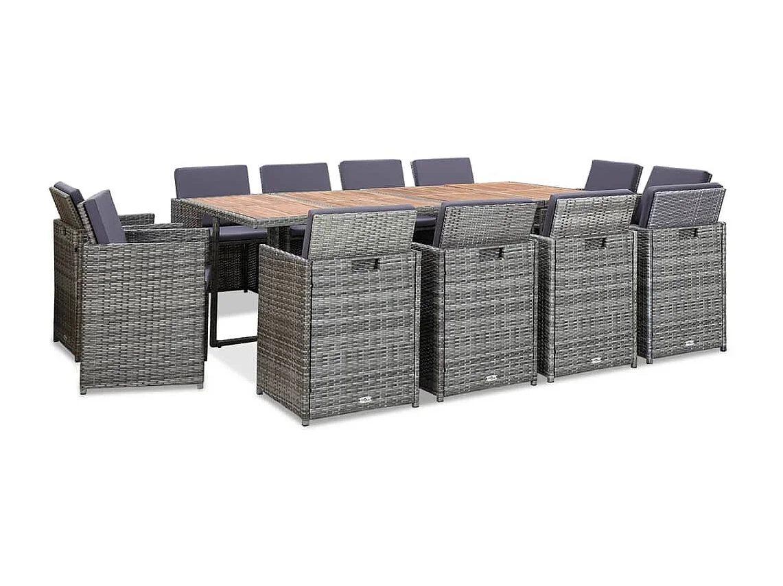 Mobilier à dîner extérieur 13pcs coussins Poly rotin Anthracite