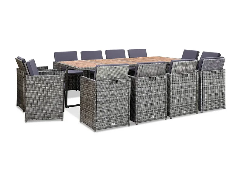 Mobilier à dîner extérieur 13pcs coussins Poly rotin Anthracite