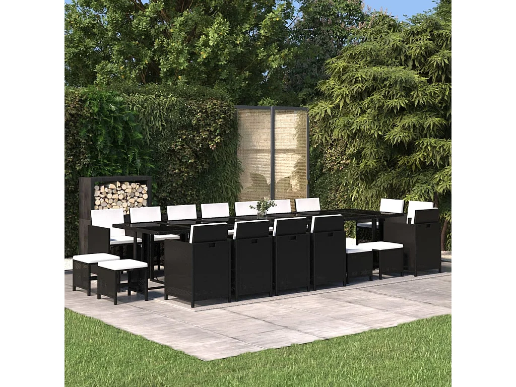 Ensemble à dîner de jardin coussins 19 pcs Résine tressée Noir 2