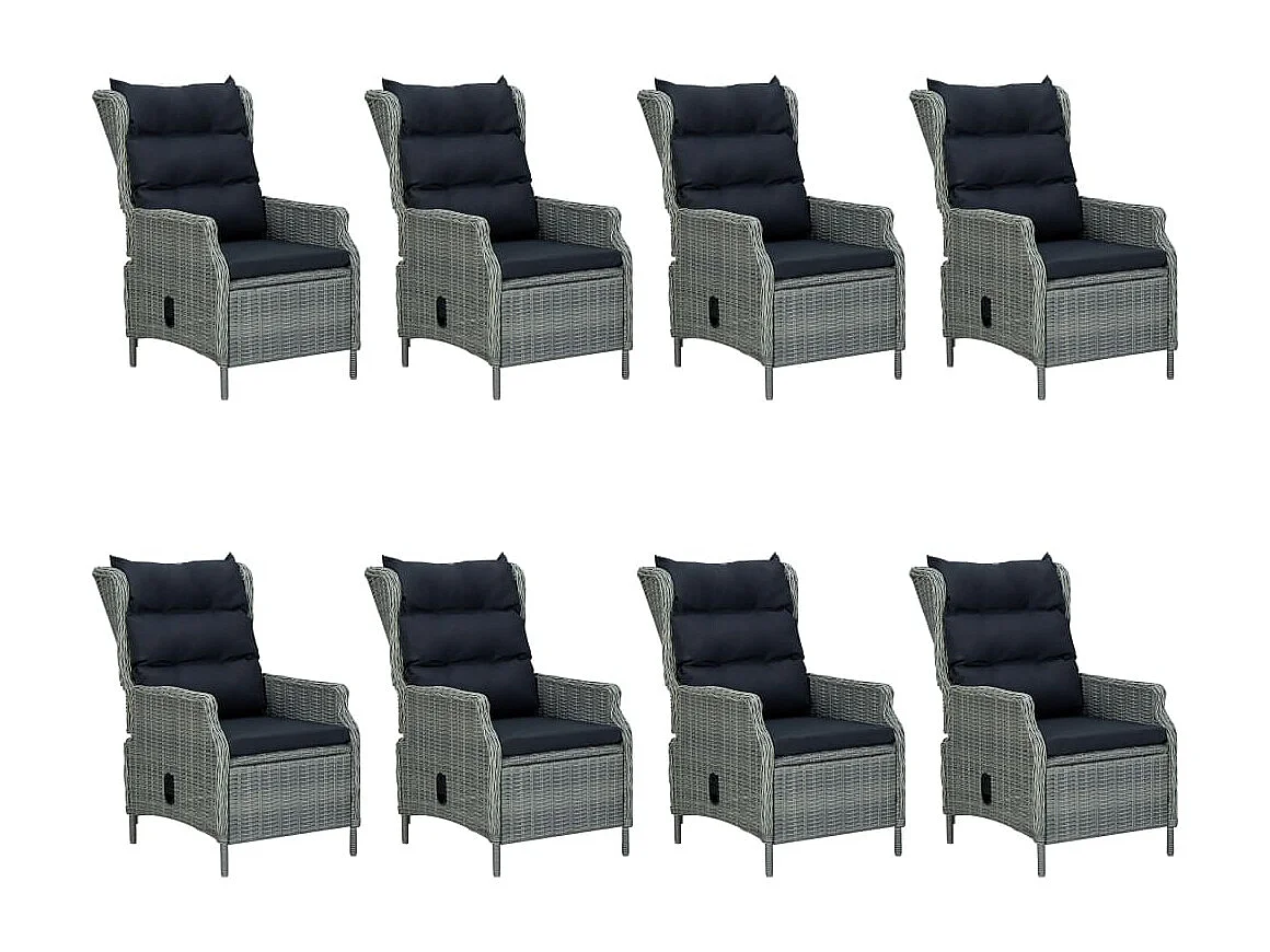 Mobilier à dîner 9 pcs avec coussins Résine tressée Gris clair
