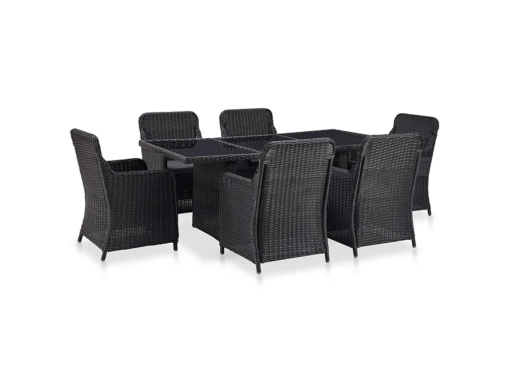 Ensemble à dîner d'extérieur 7 pcs Résine tressée Noir