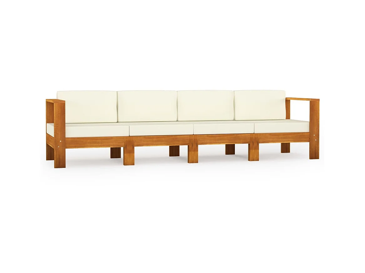 Canapé de jardin 4 places et coussins blanc crème Bois d'acacia