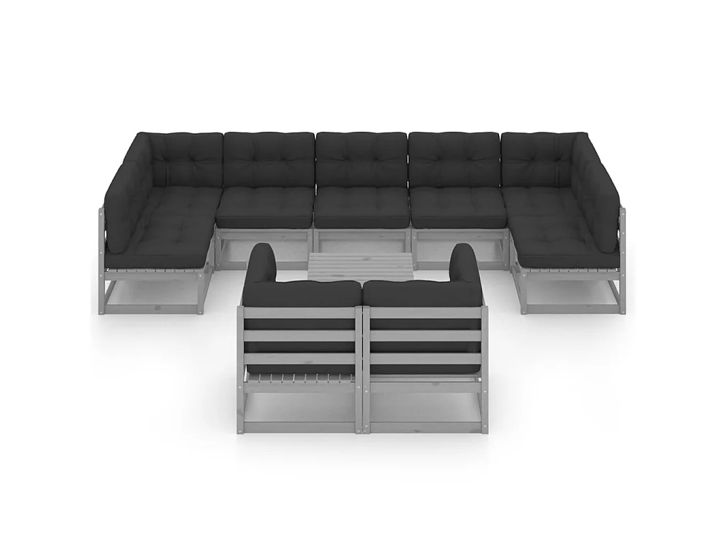 Salon de jardin 10 pcs avec coussins Gris Bois de pin massif 17