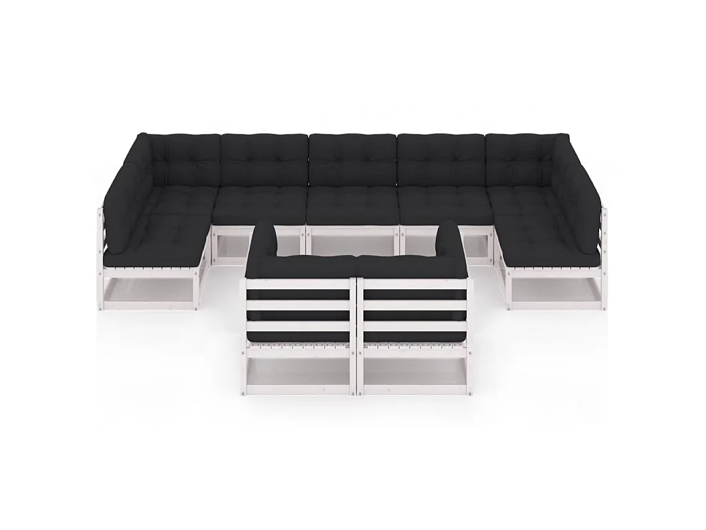 Salon de jardin 9 pcs avec coussins Blanc Bois de pin massif 19