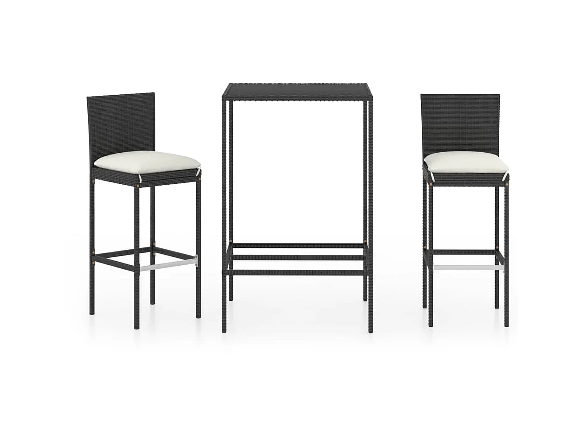 Ensemble de bar de jardin 3 pcs et coussins Résine tressée Noir 5