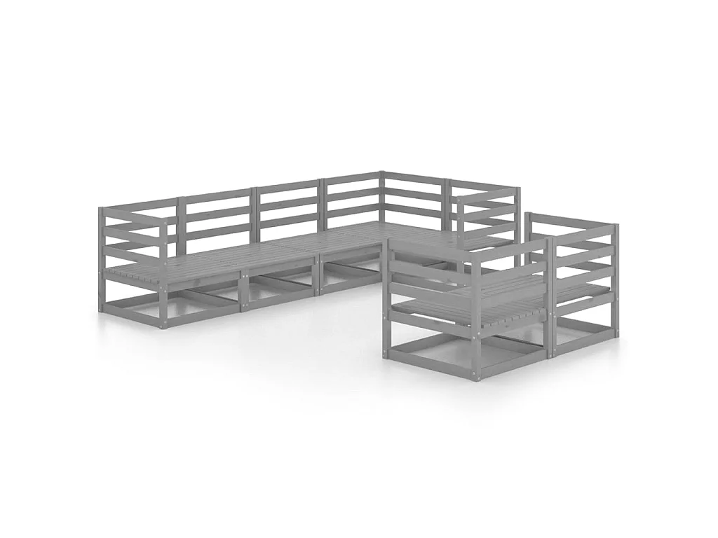 Salon de jardin 7 pcs Gris Bois de pin massif 8
