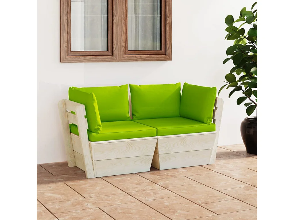 Canapé palette à 2 places de jardin avec coussins Bois d'épicéa 9