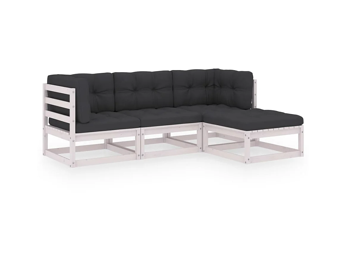 Salon de jardin 4 pcs avec coussins Bois de pin massif 30