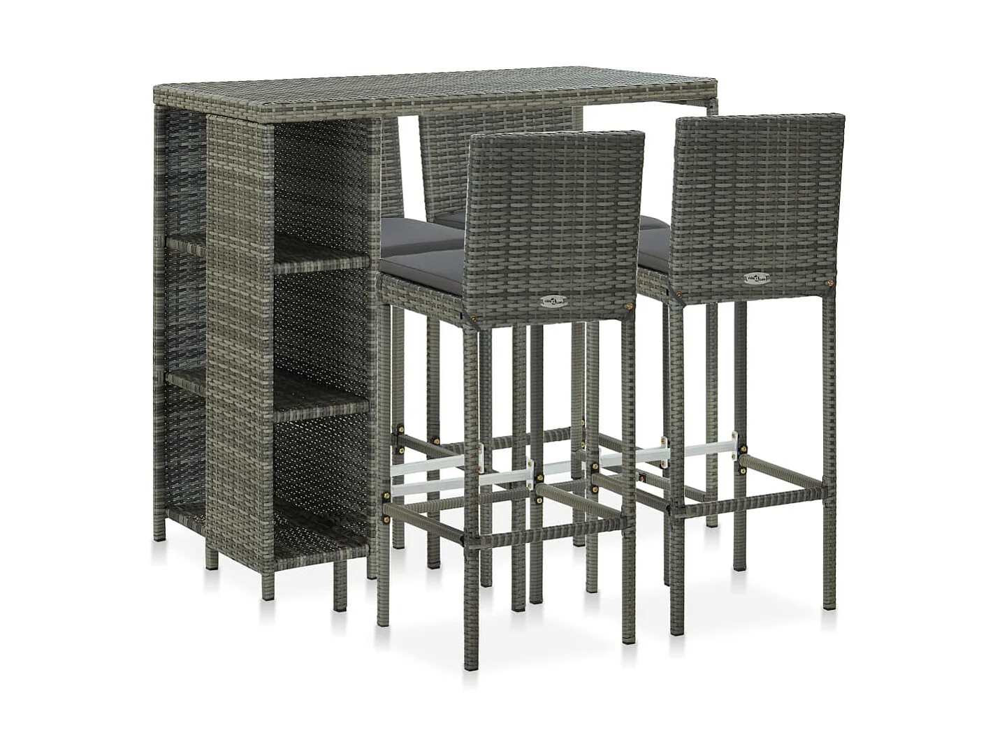 Meuble de bar de jardin 5 pcs et coussins Résine tressée Gris